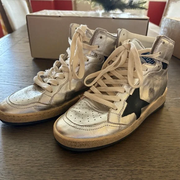 Golden Goose High-Top Sneakers Silver Sky Star with Passport and Box Size 36 - Picture 2 of 6